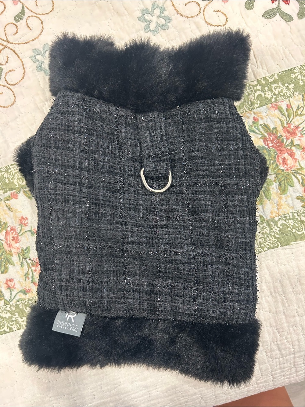 Luxury Black Tweed Small Pet Coat with Faux Fur Trim